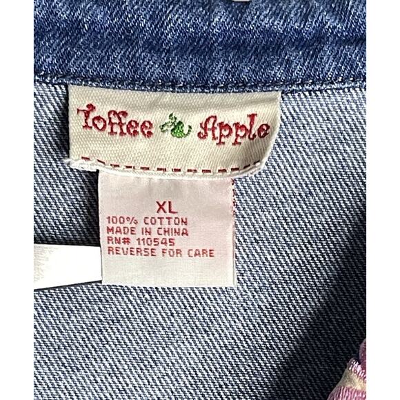 Vintage Denim Womens XL Jacket Pink Embroidered Flowers Butterflies Toffee Apple - Picture 3 of 10